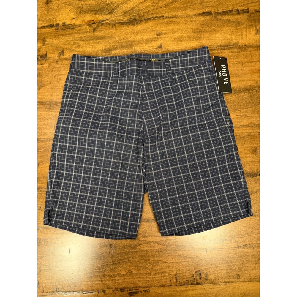 Rhone Mens 9in Dune Golf Shorts Navy Windowpane Check 28 NWT